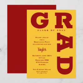 Invitación Audaz Graduación de Oro Rojo Cardenal GRAD