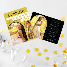 Invitación Audaz graduación fotográfica de tipografía negra a