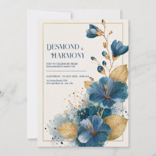 Invitación Audaz hibiscus azul y Boda de hojas de oro
