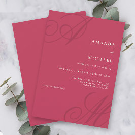 Invitación Audaz Magenta Moderno Edge Elegante Boda de Monogr