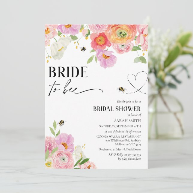 Invitación Audaz Novia De Abeja Floral A Ducha De Novias (Anverso de pie)