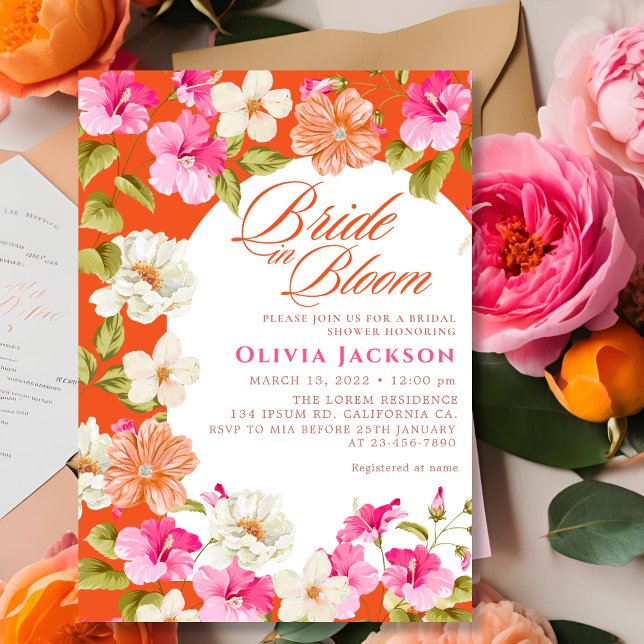 Invitación Audaz novia floral rosa en flor Bridal Shower (Subido por el creador)