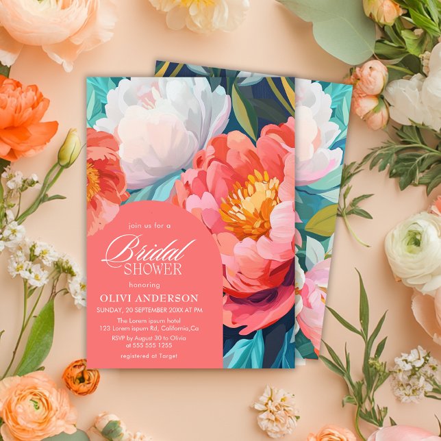 Invitación Audaz novia rosa y naranja en flor ducha de novia (Subido por el creador)