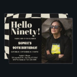 Invitación Audaz tipografía Black Modern Ninety 90th Birthday<br><div class="desc">Audaz Tipografía Negra Moderna Noventa Invitación de cumpleaños 90 Audaz Tipografía Negra Verificada Moderna Noventa Invitación de Fiesta... Audaz Tipografía Moderna Noventa Invitación de Fiesta Fotográfica 90 "¡Cumplir 90 años nunca ha sido esta moda! Haga de su cumpleaños un aniversario inolvidable con nuestra tipografía audaz Black Checkered Modern 90th Birthday...</div>