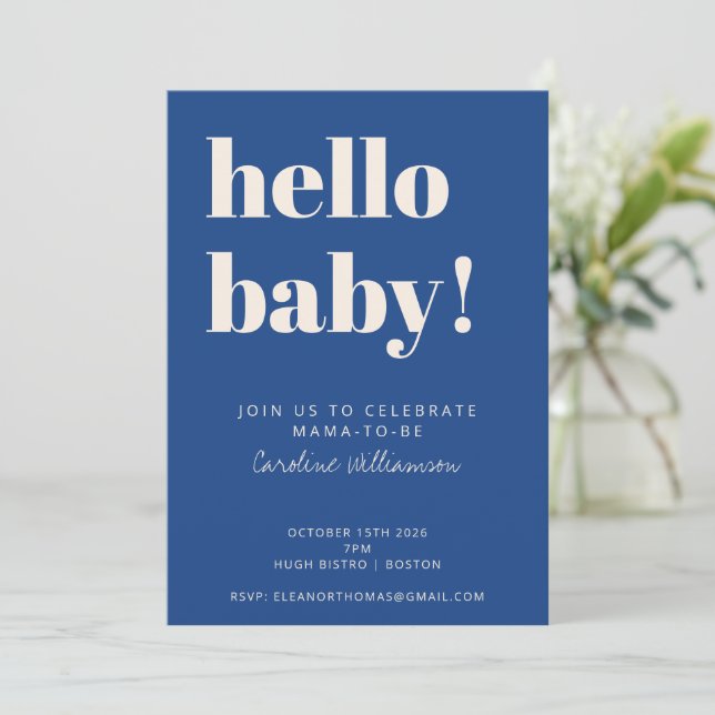 Invitación Audaz tipografía Blue Modern Cute Baby Shower (Anverso de pie)