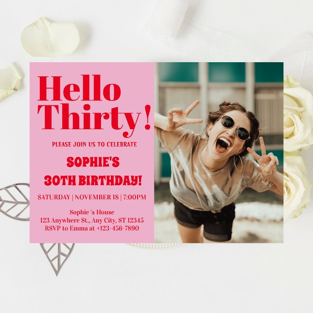 Invitación Audaz tipografía rosa moderno 30 cumpleaños foto (Subido por el creador)