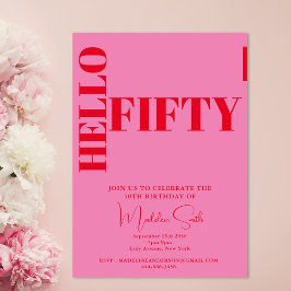 Invitación Audaz tipografía rosa rojo moderno 50 cumpleaños
