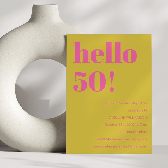 Invitación Audaz tipografía rosado amarillo moderno 50 cumple (Subido por el creador)