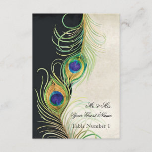 Invitación Audrey Jeanne Peacock Feather Black Damask Invite