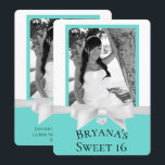 Invitación Audrey Teal Blanco Arco Moderno Dulces 16 Foto<br><div class="desc">Personalice con su propio texto y foto</div>