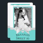 Invitación Audrey Verde azulado White Bow Modern Sweet 16 Fot<br><div class="desc">Personalizar con su propio texto y foto</div>