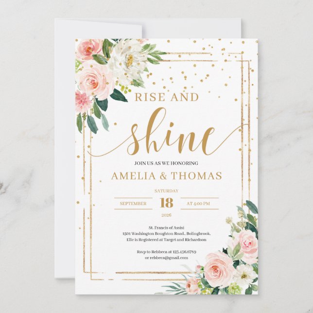 Invitación Auge y brilla del marco dorado floral rosa boho (Anverso)