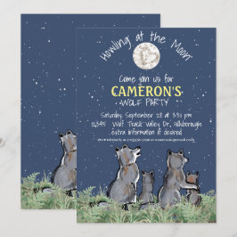 Invitación Aullando a la Luna Fiesta de Lobo Celebración Pers