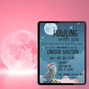 Invitación Aullando de alegría, baby shower rosa de lobo