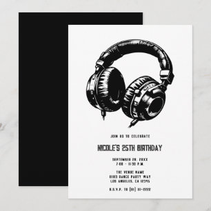 Invitación Auriculares de Música Fiesta de Baile Cumpleaños d