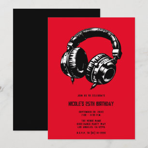 Invitación Auriculares de Música Negra Baile Cumpleaños Fiest