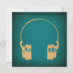 Invitación Auriculares verde azulados y dorados