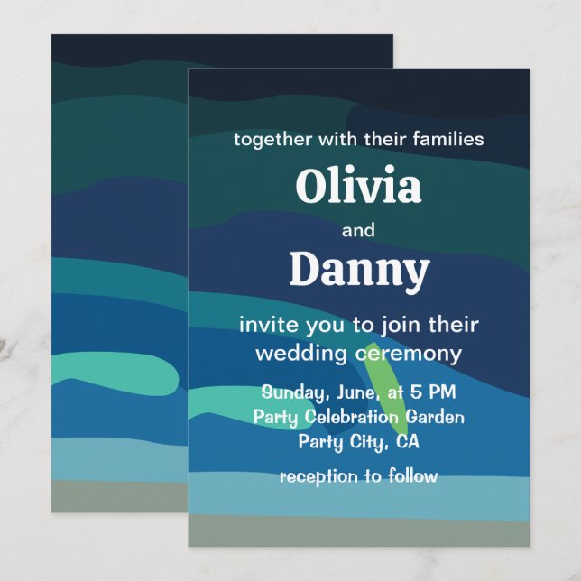 Invitación Aurora Borealis Boda celeste alumbrado por el nort (Anverso / Reverso)