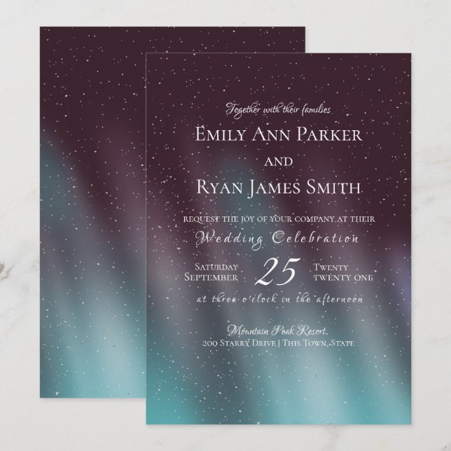 Invitación Aurora Borealis Turquois Starry Sky (Anverso / Reverso)