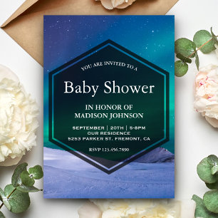 Invitación Aurora de Hielo Ártico Luces Polares Baby Shower