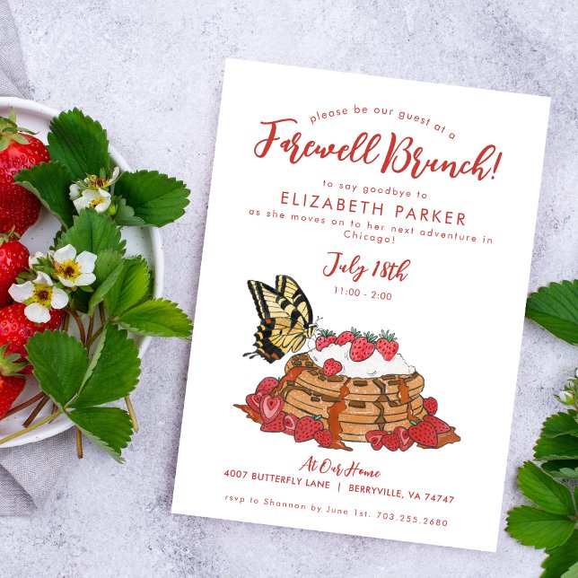 Invitación Ausencia de Waffles de fresa de Brunch de despedid (Subido por el creador)