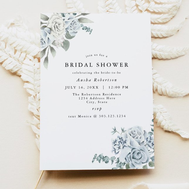 Invitación AUSHA Dusty Blue Floral Blue Bridal Shower (Subido por el creador)