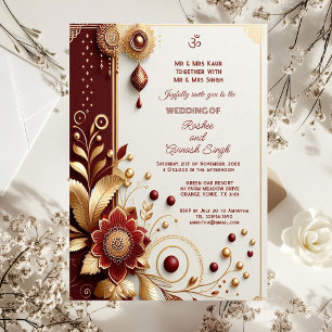 Invitación Auspiciosos motivos florales de ornato de oro maro