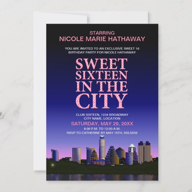 Invitación Austin Skyline Sweet 16 Fiesta de cine (Anverso)