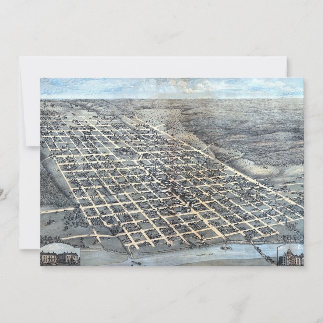 Invitación Austin, Texas Antique Aerial City Map de 1873 (Anverso)