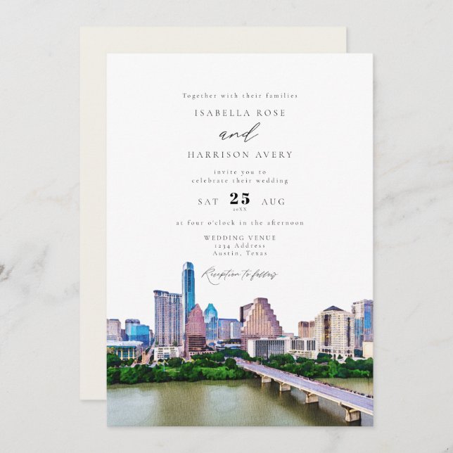 Invitación AUSTIN TEXAS City Skyline Boda (Anverso / Reverso)