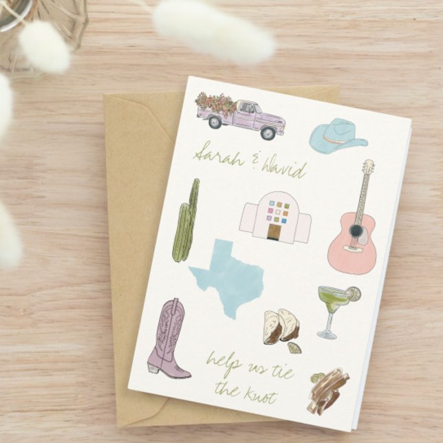 Invitación Austin, Texas, guarda la fecha con dibujos (Subido por el creador)