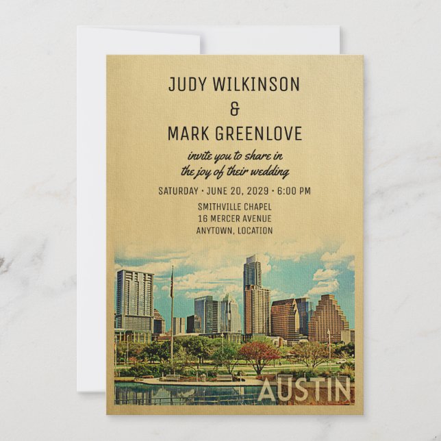 Invitación Austin Wedding Invitation Texas (Anverso)