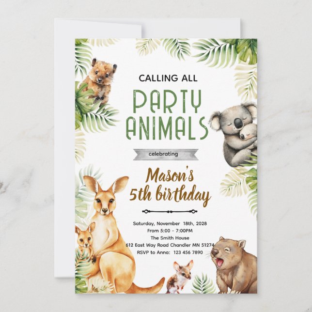Invitación Australian animal party invitation (Anverso)