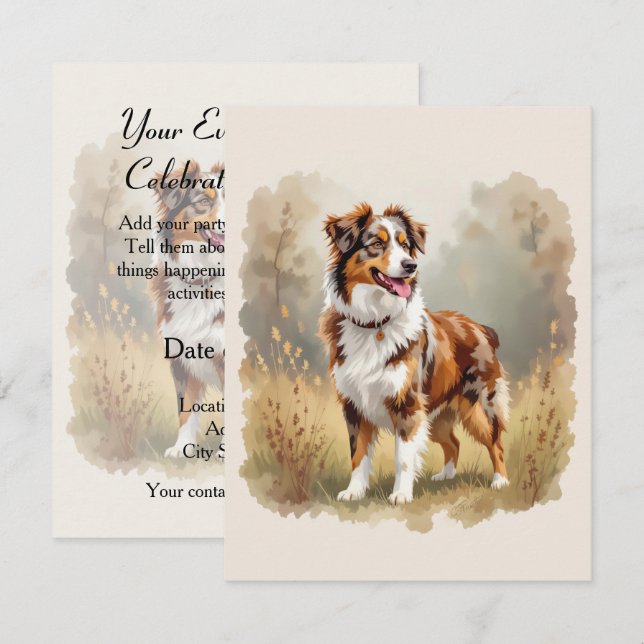 Invitación Australian Shepherd Dog Red Merle Aussie (Anverso / Reverso)