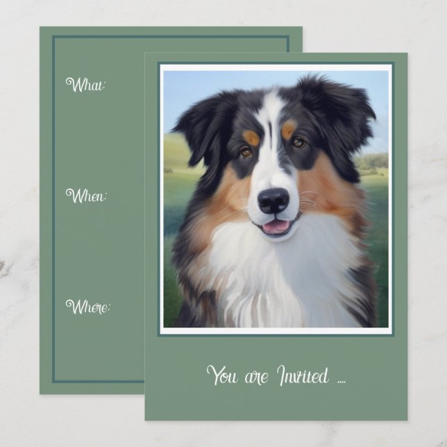 Invitación Australian Shepherd Portrait  -  (Anverso / Reverso)