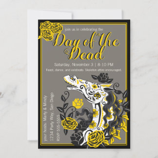 Invitación Auténtico cráneo de caballo con rosas amarillas, d