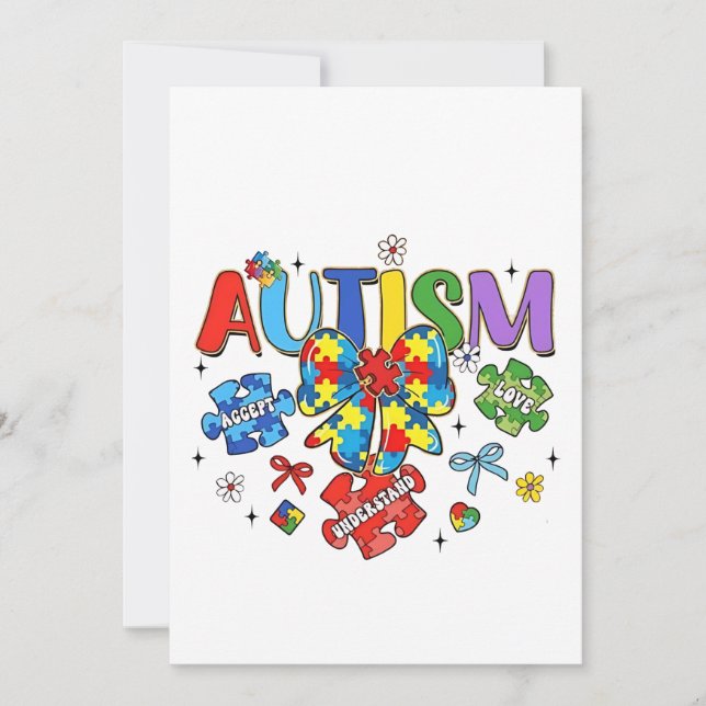 Invitación Autismo Conciencia Bow Coquette Puzzle Piece Neuro (Anverso)