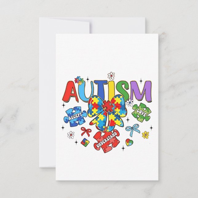 Invitación Autismo Conciencia Bow Coquette Puzzle Piece Neuro (Anverso)