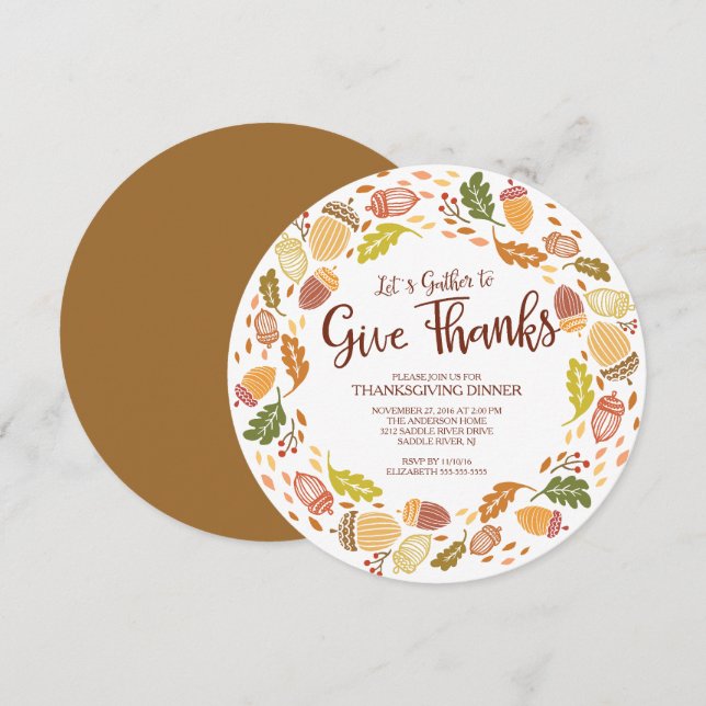 Invitación Autmn Wreath da gracias a la cena de Acción de Gra (Anverso / Reverso)
