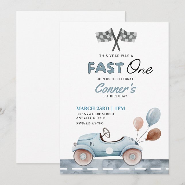 Invitación Auto acuarela rápido de una acuarela y globos prim (Anverso / Reverso)