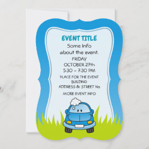 Invitación Auto azul con burbujas