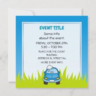 Invitación Auto azul con burbujas