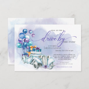 Invitación Auto Azul Lilac Vintage Drive-By Baby Shower