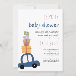 Invitación Auto azul lindo con regalo de Baby Shower