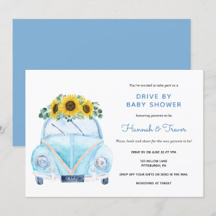 Invitación Auto Azul Sunflower De Baby Shower