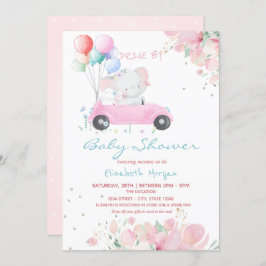 Invitación Auto Balloons Floral Drive De Baby Shower