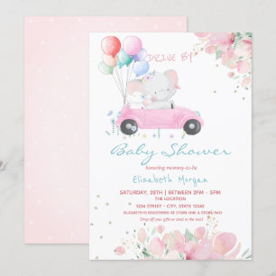 Invitación Auto Balloons Floral Drive De Baby Shower