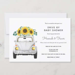 Invitación Auto Blanco De Sunflower De Baby Shower