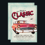 Invitación Auto clásico de mediados de siglo| Vintage cumplea<br><div class="desc">'Ven a celebrar un clásico' con esta invitación personalizada de 60 años, perfecta para todo aquel que sea amante de los coches clásicos. Revisa tus motores y sigue adelante, ¡celebra el evento de tu tío con esta invitación de cumpleaños de un coche retro! Añada la redacción de su personalizado a...</div>