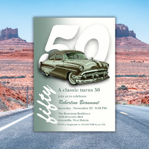 Invitación Auto Clásico Verde Cumple 50 Años de Edad